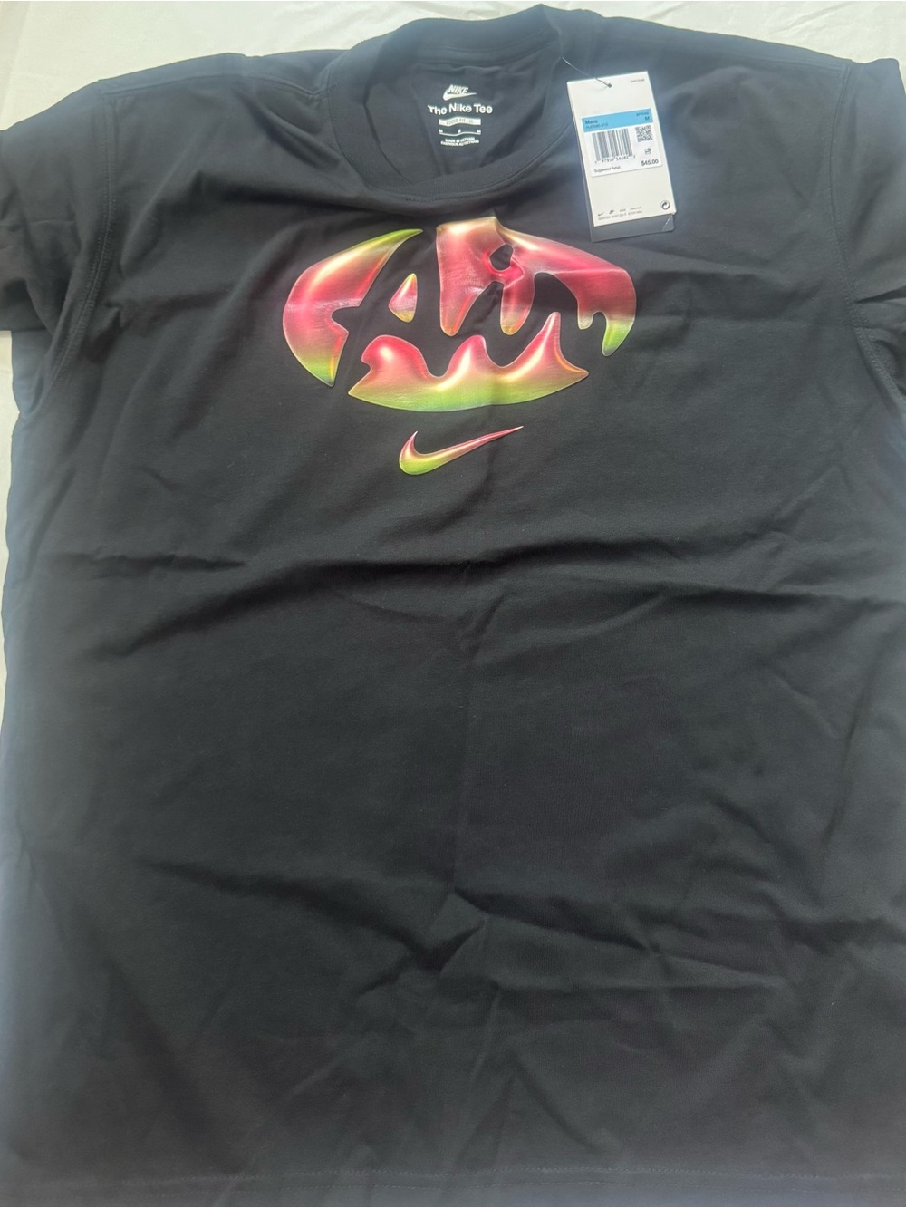 Nike Black Tee with Red-Yellow-Green Gradient 'Air' Logo